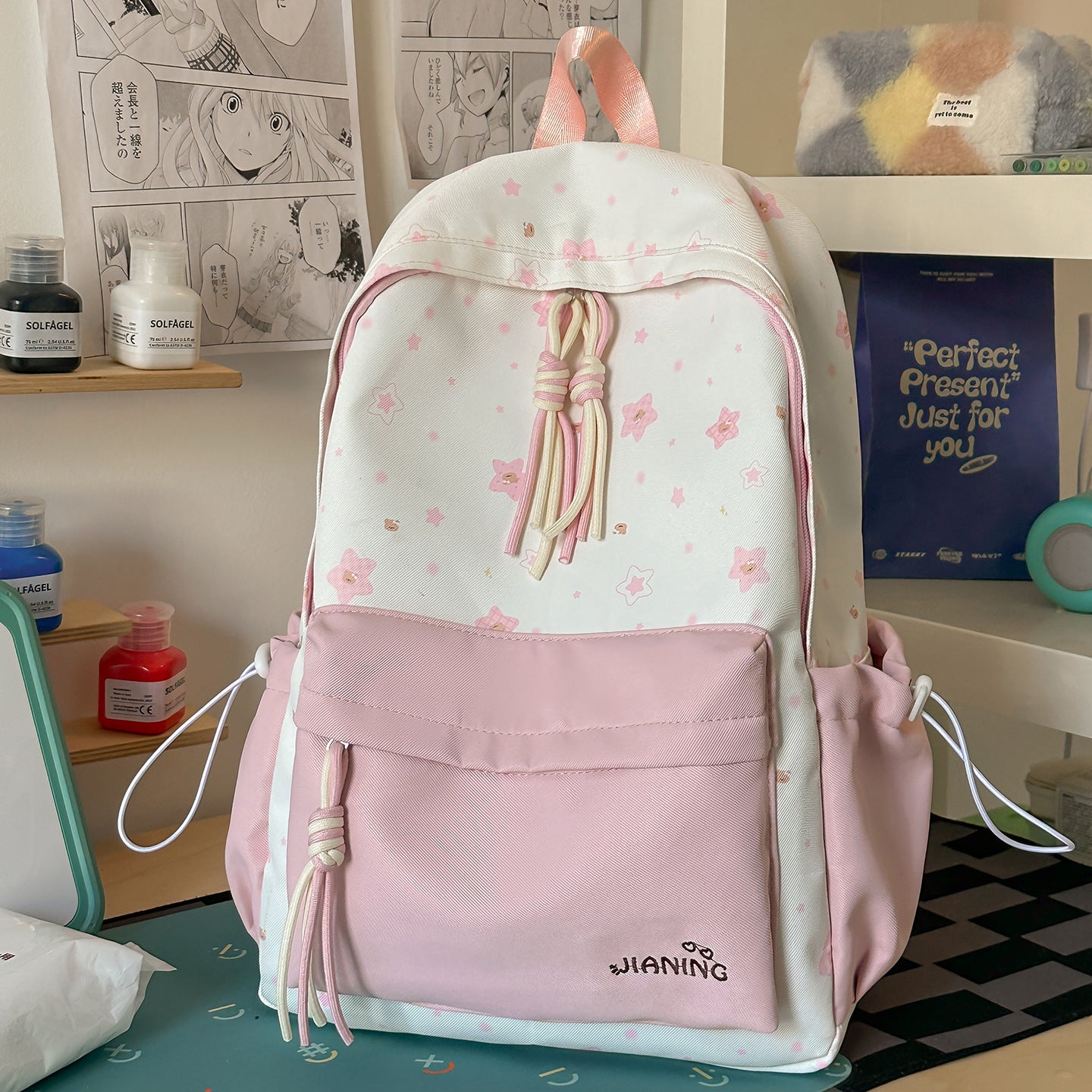 Schnürverschluss Blumendruck Rucksack