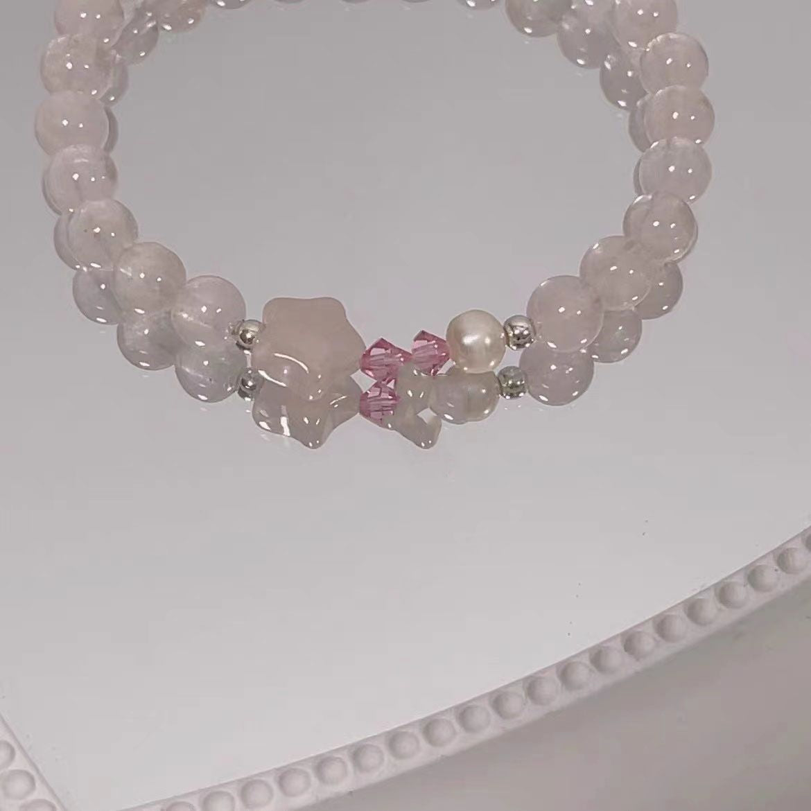 Elegante Rosenquarz Dehnbare Armbanduhr Brehn
