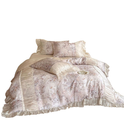 Romantische Bettwäsche-Garnitur aus Baumwollsatin mit floralem Vintage-Print und plissierten Volants Brehn