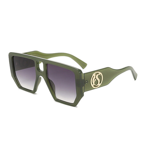Damen Quadrat-Sonnenbrille mit auffälligem Muster und goldenen Akzenten Brehn