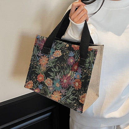 Blumen bestickte Canvas-Shopper-Tasche  1790616925