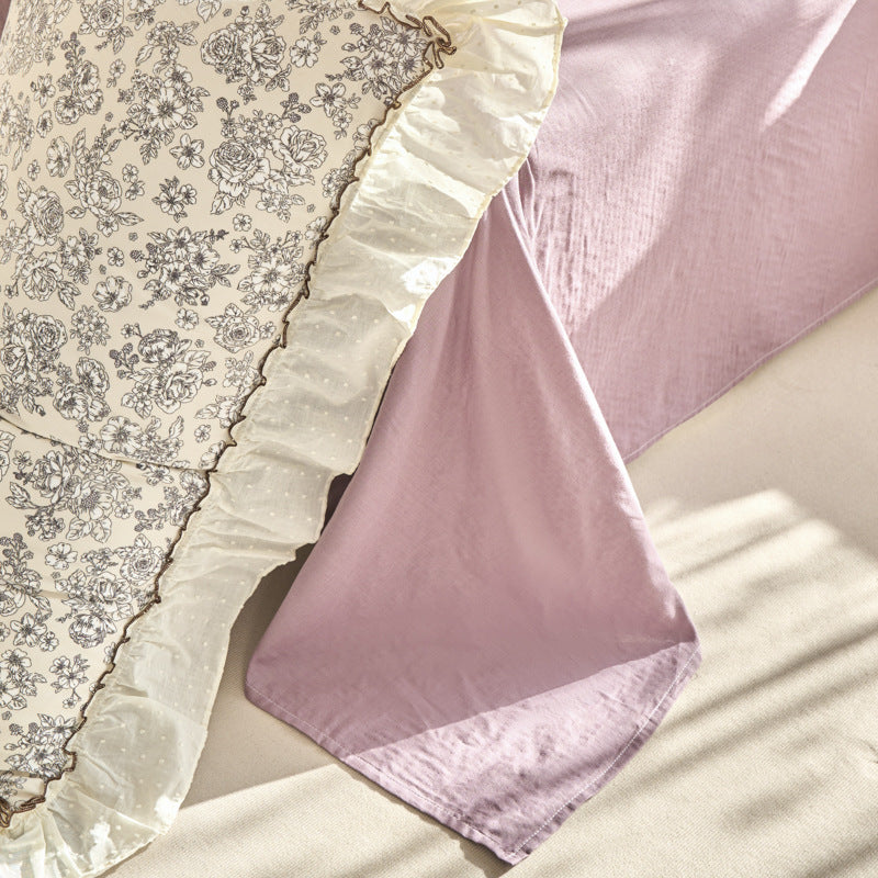 Vintage Floral Ruffled Bettbezug Set mit Swiss-Dot Rüsche
