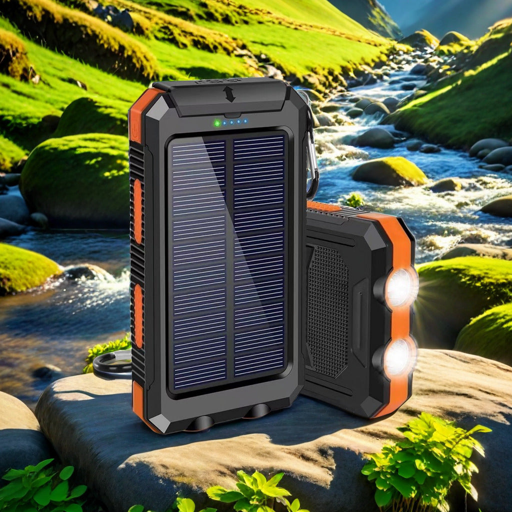 Solar Powerbank mit Integrierter Led-Taschenlampe und Robustem Design Brehn