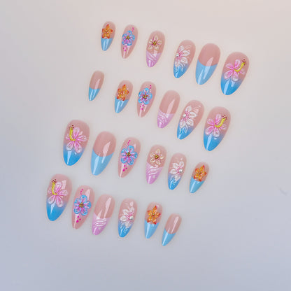 Künstlerisches blumenmusteriertes Press-On-Nagelset Brehn