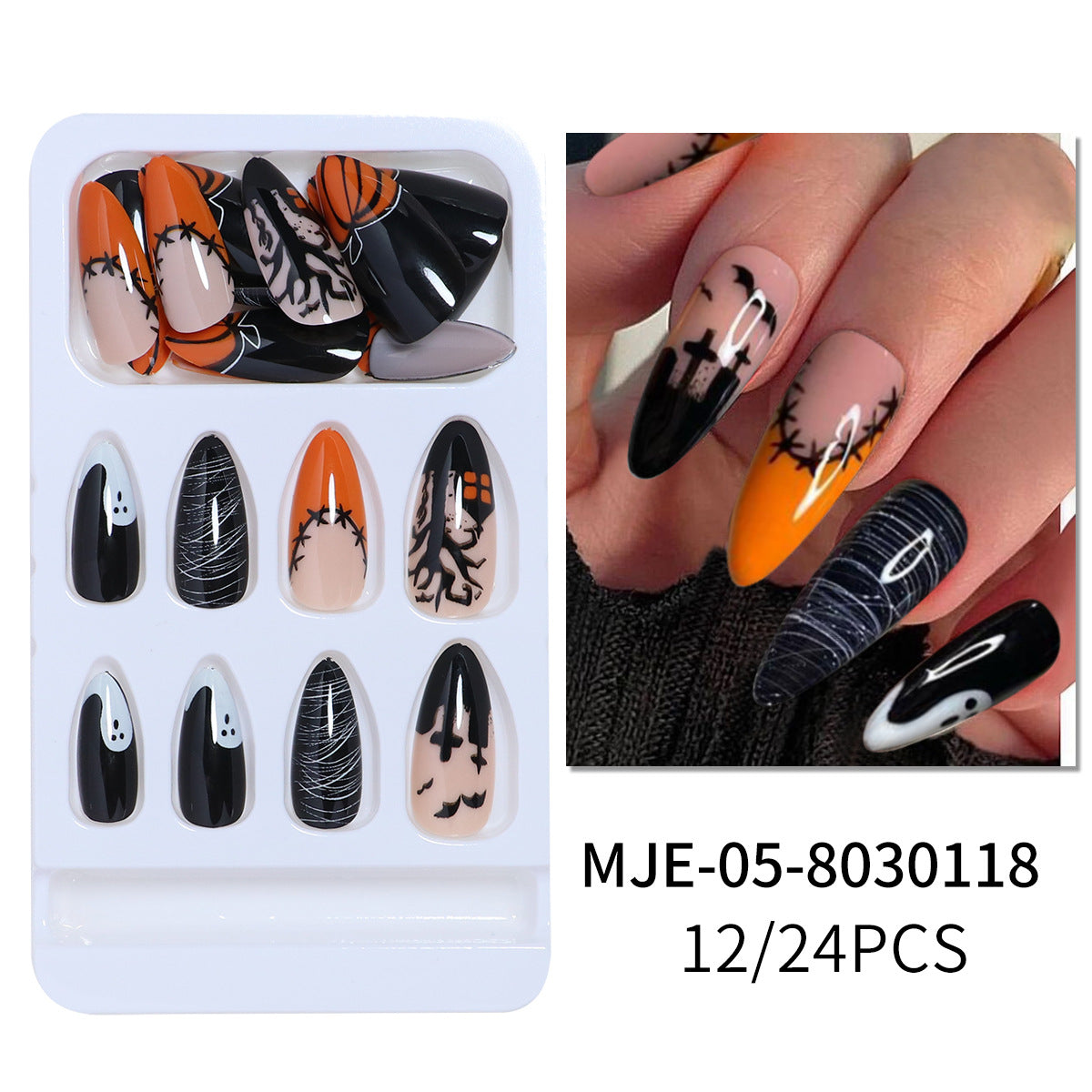 Künstlerisches Abstract Press-On Nagelset Brehn
