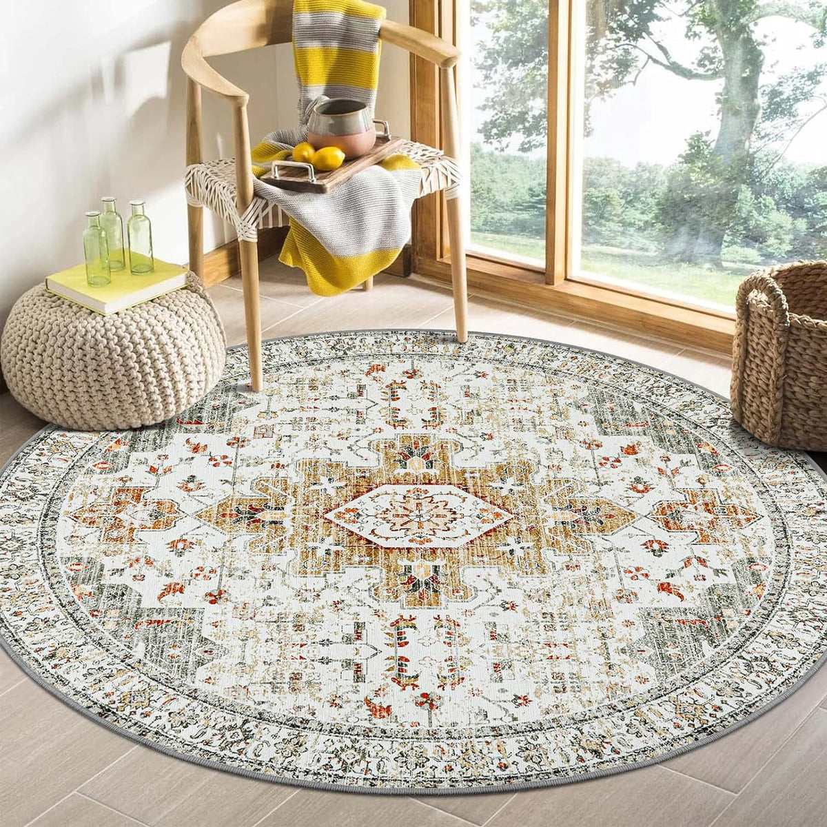Vintage-inspirierter runder Teppich
