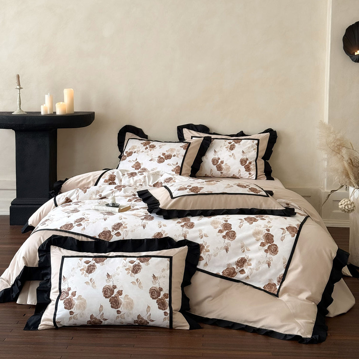 Luxuriöses Floral Rüsch Bettbezug Set