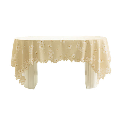 Runde abwischbare Tischdecke mit floralem Ausschnittsaum Brehn