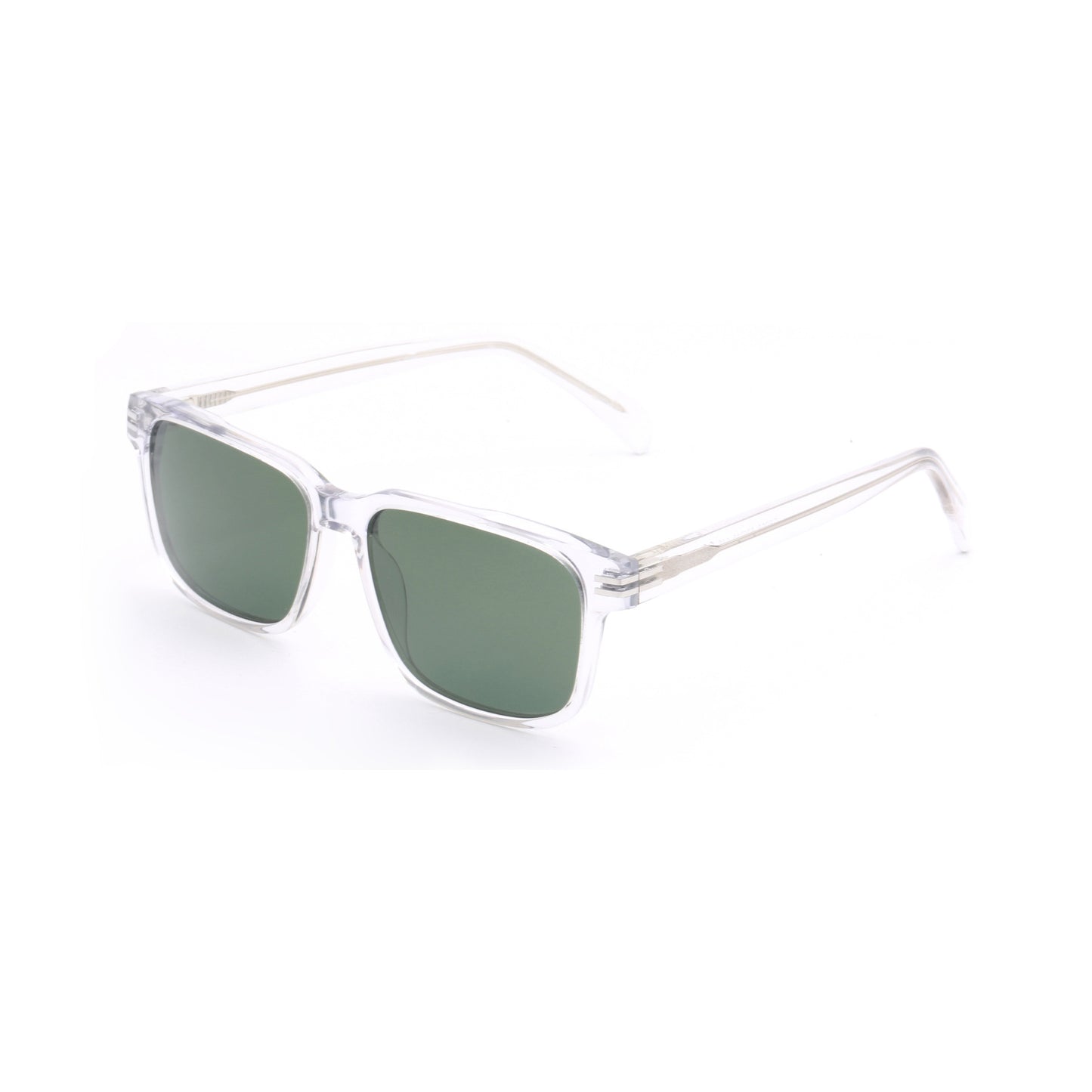 Damen modische Sonnenbrille mit transparentem Rahmen und grünen Gläsern Brehn