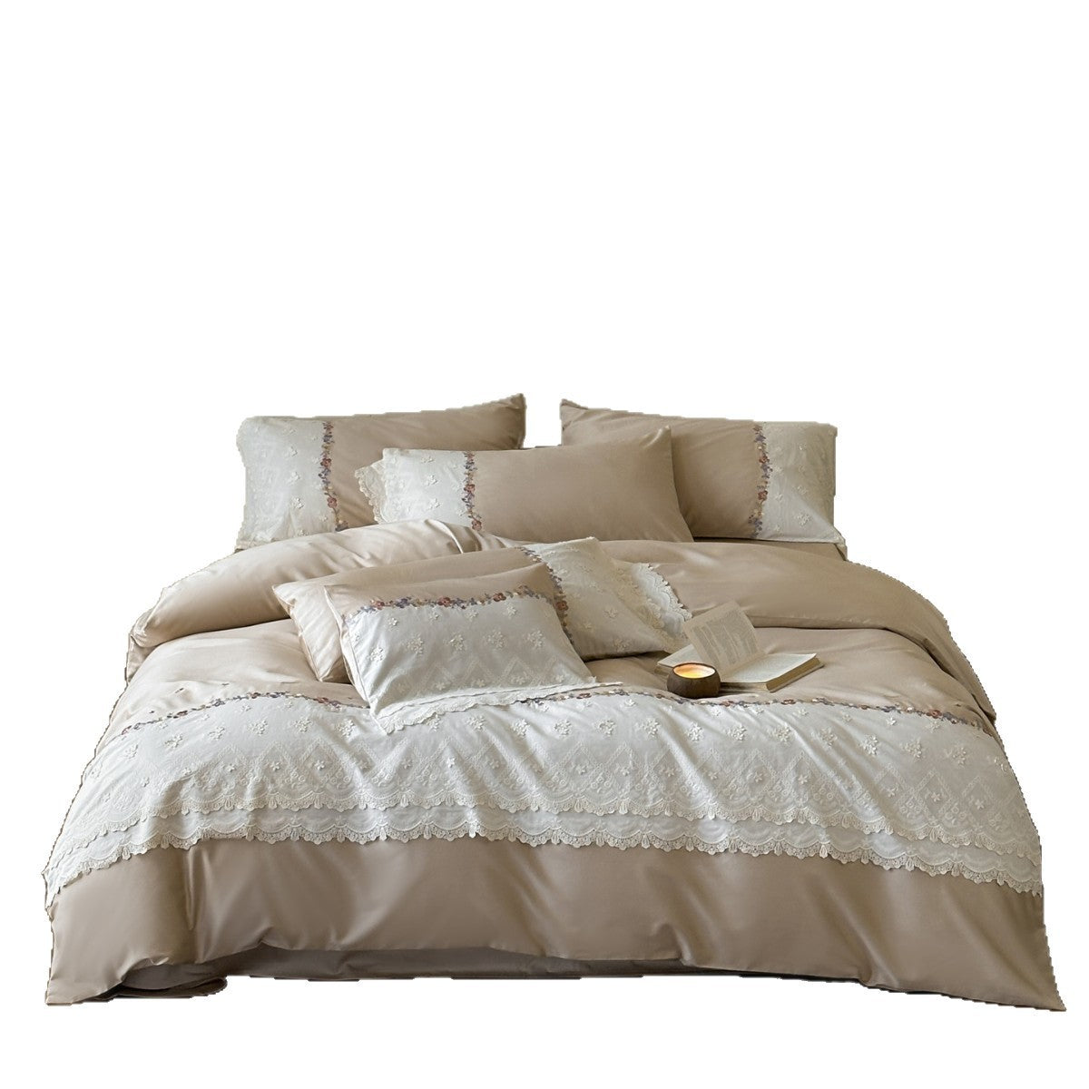 Bestickte Spitze Baumwoll-Satin Bettbezug Set