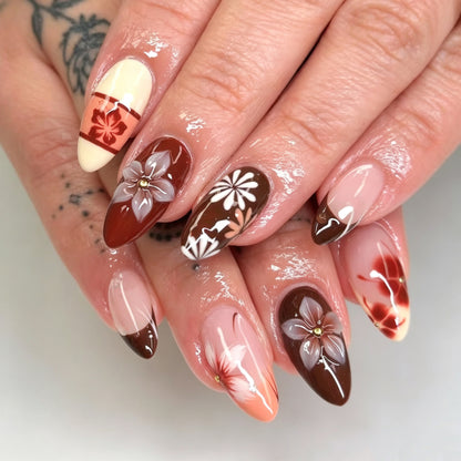 Botanischer Floral Press-On Nagel Set Brehn