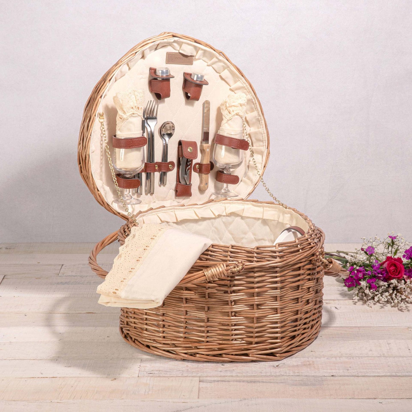 Damen Picknickkorb mit integriertem Geschirrset und elegantem Innenfutter Brehn