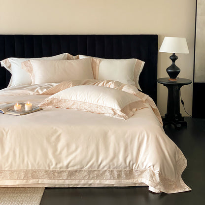 Hotel-Grade Baumwollsatin Bettwäsche Set mit Jacquardrand & Umschlag-Kissenbezügen