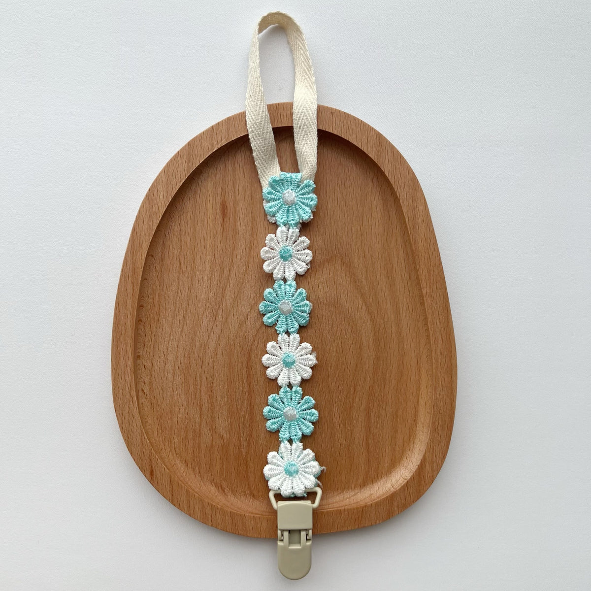 Crochet Daisy Schnullerclip mit Baumwollband