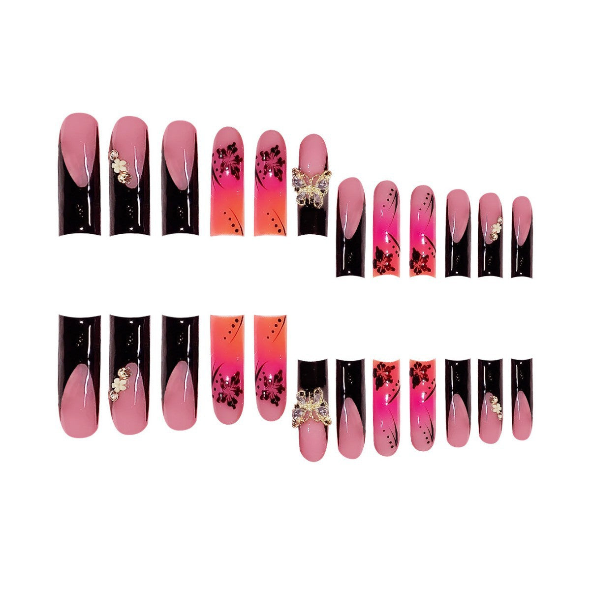 Premium 3D Floral Press-On Nagelkunst Brehn