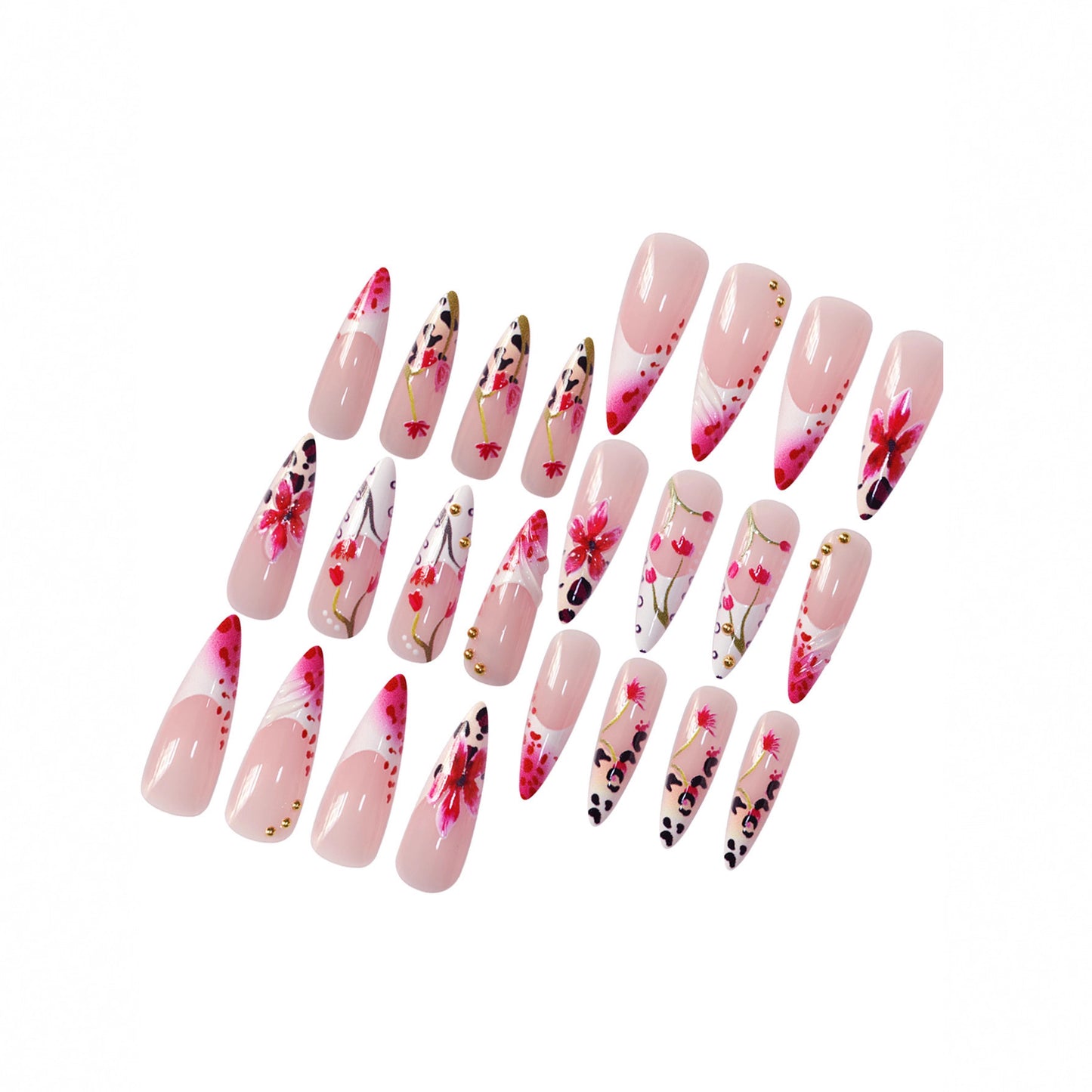 Floral Design Stiletto Press-On Nail Art Brehn