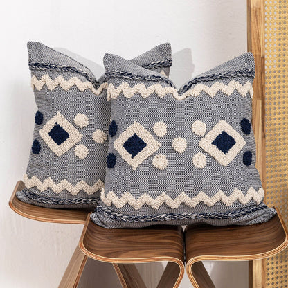 Texturiertes Boho geometrisches tufted Kissen mit geflochtenem Rand und abnehmbarem Reißverschlussbezug