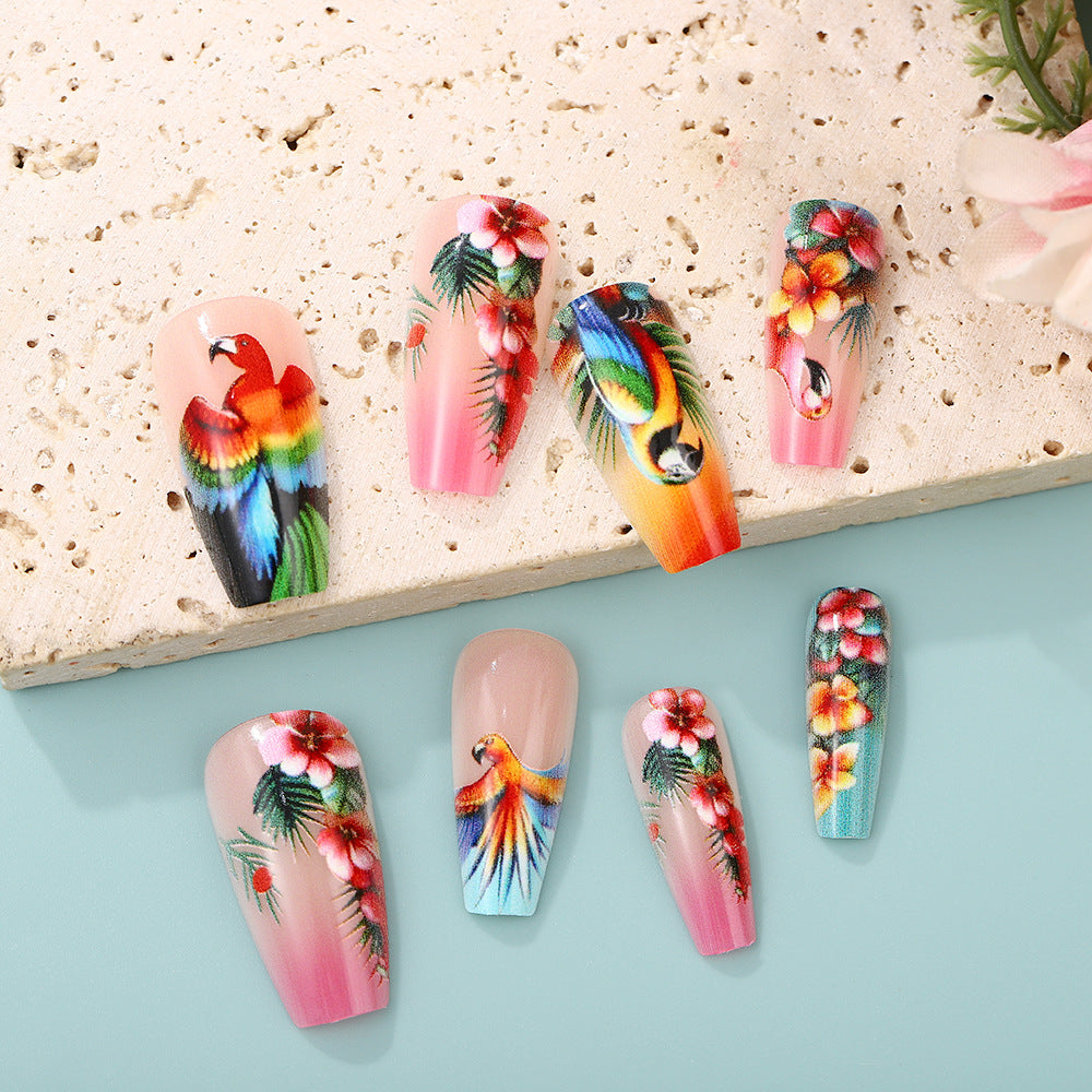 Kunstnägel Set mit tropischem Vogel-Design Brehn