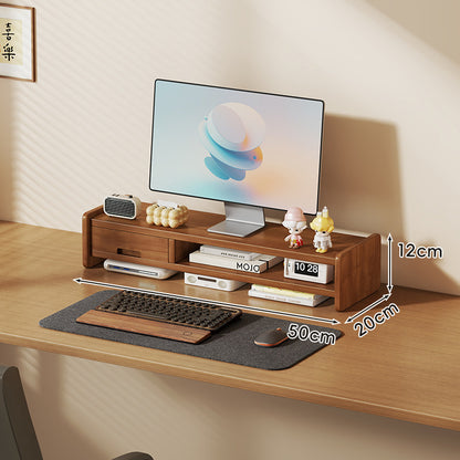 Massivholz-Monitorständer und Schreibtischorganizer mit zweistufigem Regal und Kabelmanagement