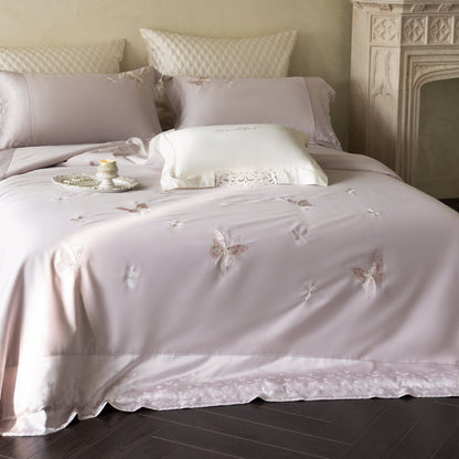 Luxuriöses Besticktes Seidensatin Bettwäsche-Set mit Gesteppten Kissenbezügen