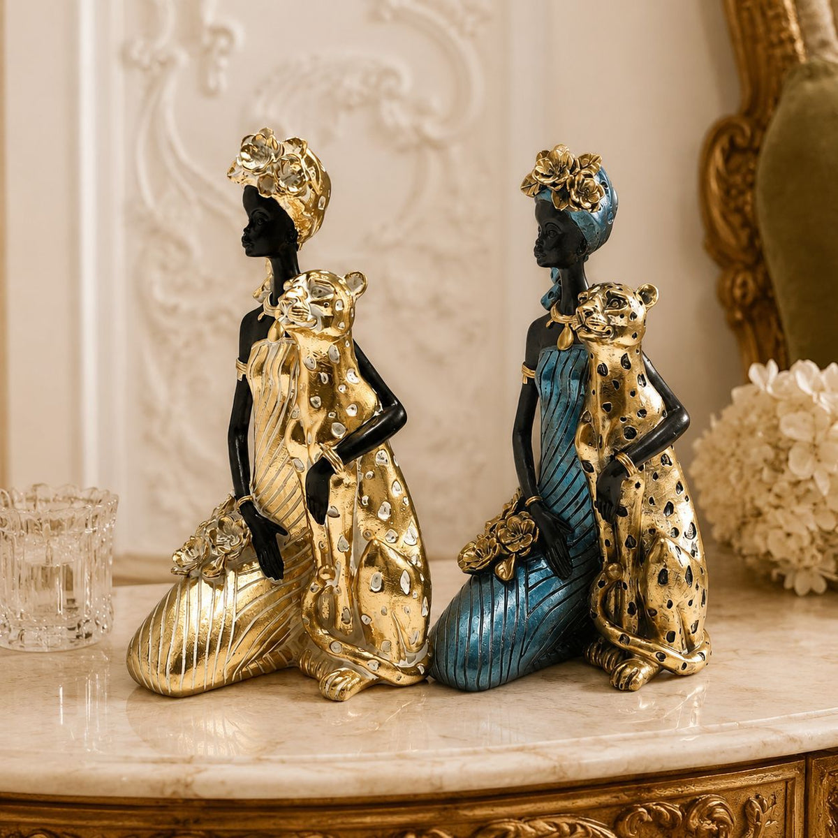 Elegante Skulptur mit Leoparden Brehn