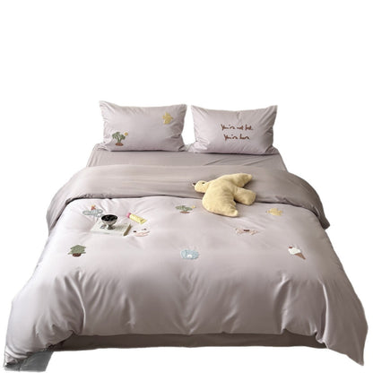 Verspielte Stickerei Satin-Feel Bettbezug & Laken Set