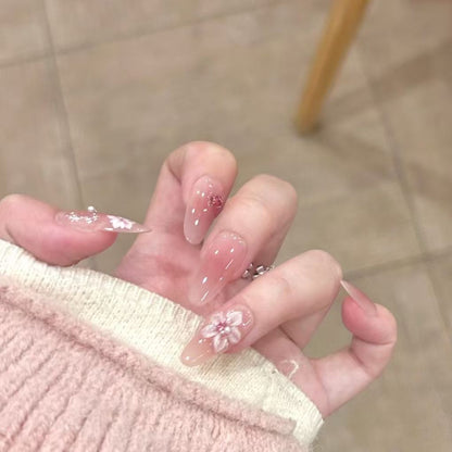 Blumenverzierte Lange Stiletto-Nagelverlängerungen