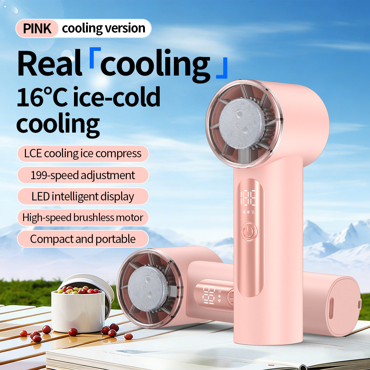 Unisex nan Handheld-Kühlventilator mit Eispatrone und LED-Display Brehn