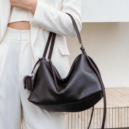 Lässige genarbte Hobo Schultertasche mit Reißverschluss oben und abnehmbarem Mini-Pouch