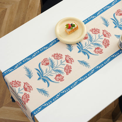 Leinen-Tischläufer im Vintage-Floralprint mit dekorativen Quasten Brehn