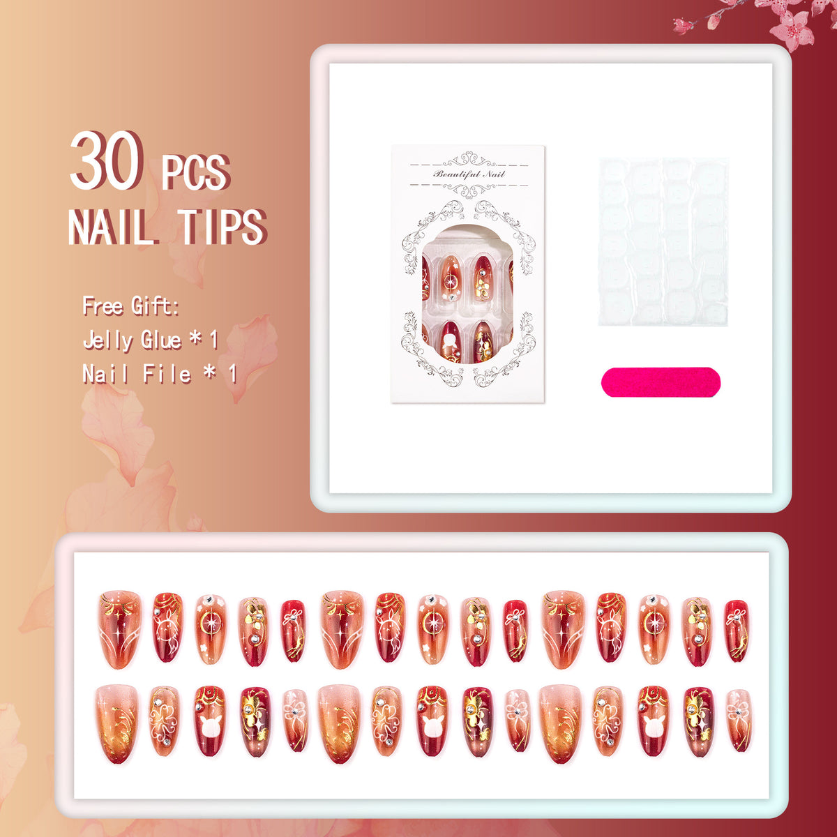 Dekoratives Nail Art Set mit goldenen Akzenten