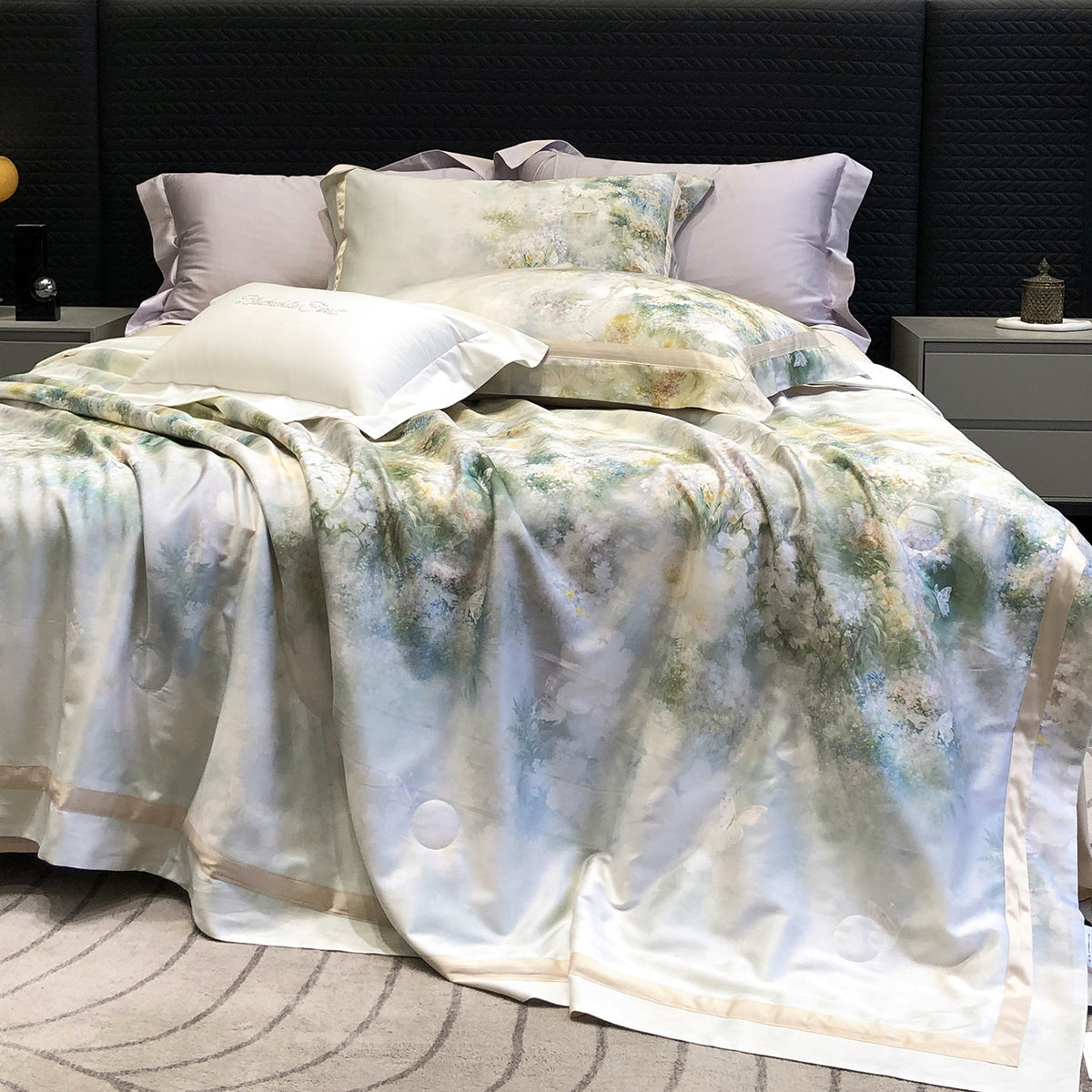 Luxuriöses Satin-Bettwäsche-Set mit Aquarell-Blumenmuster