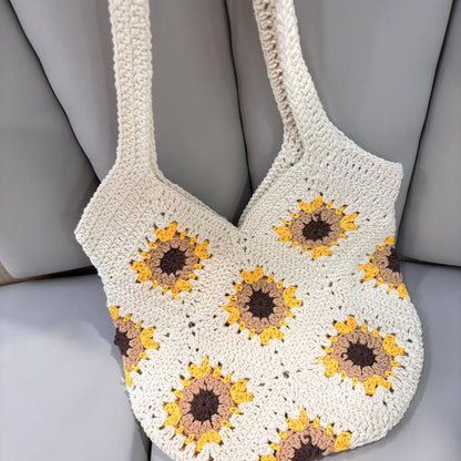 Handgeknüpfte Umhängetasche mit Sonnenblumen-Motiv Brehn