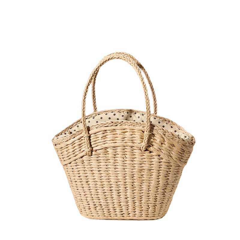 Geflochtene Strandtasche mit Gepunkteter Innentasche Brehn