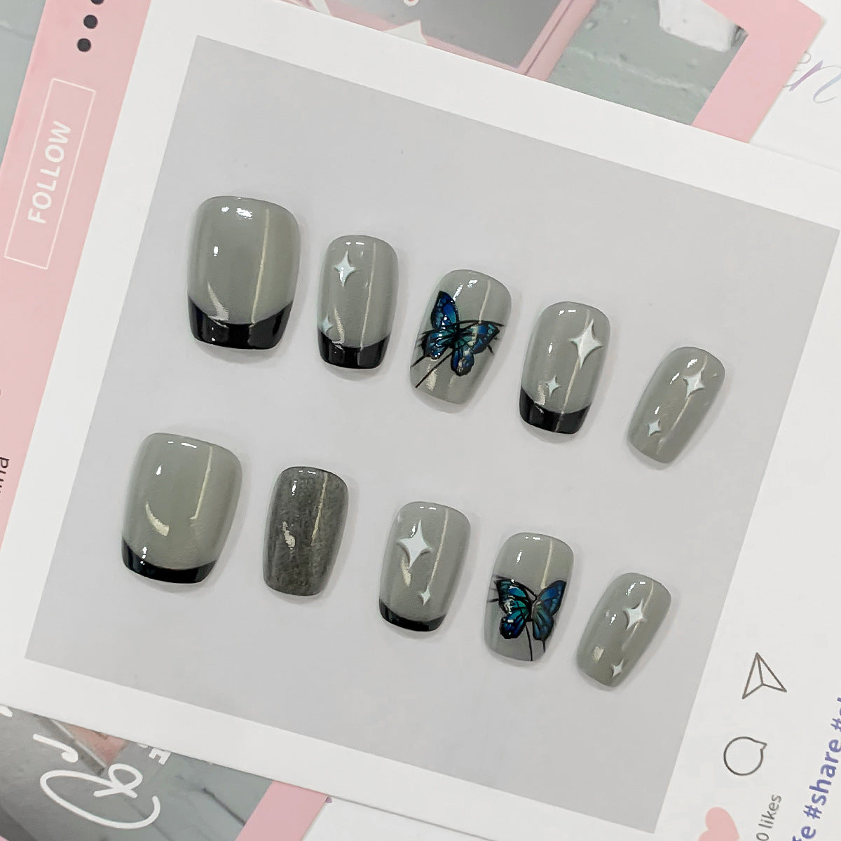Kunstvolle Nagelspitzen mit Schmetterlings-Motiven Brehn
