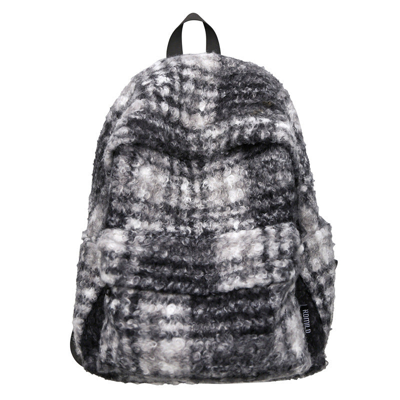Gemütlicher Fleece Karierter Schulrucksack Brehn