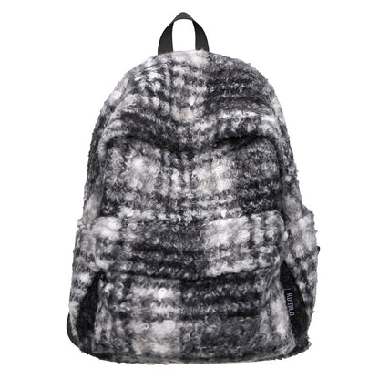 Gemütlicher Fleece Karierter Schulrucksack Brehn