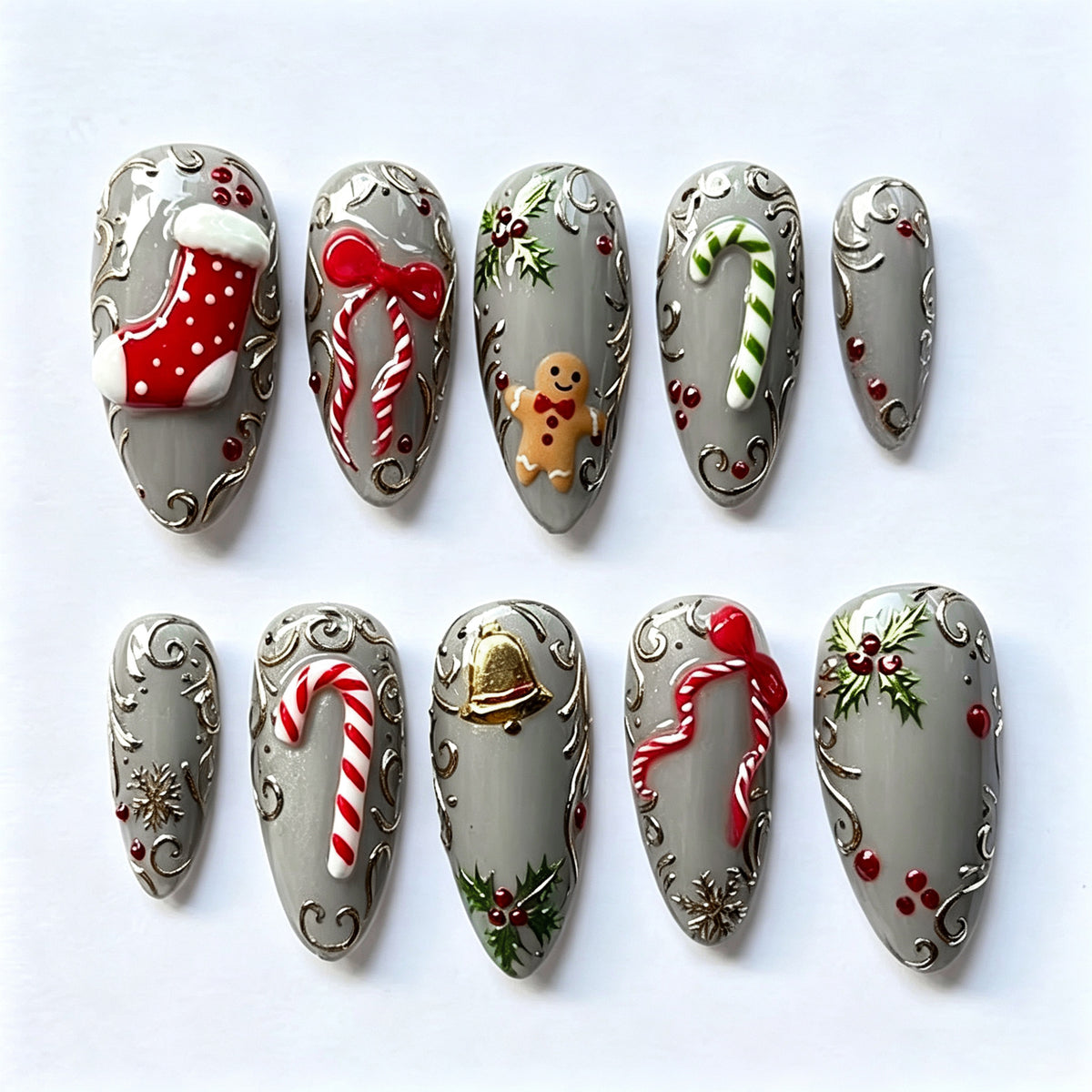 Dekorative, Feiertags-motivierte Press-On Nagelkunst Brehn