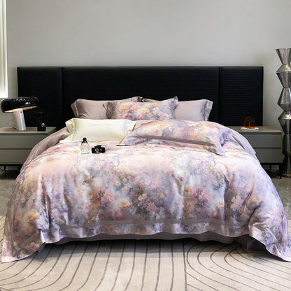 Bettwäsche-Set aus Baumwollsatin mit künstlerischem Aquarellmuster und dezenter Kedernaht