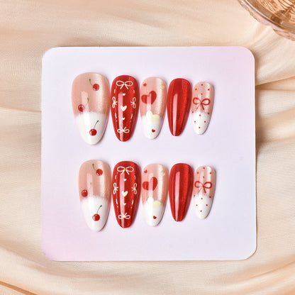 Kreatives Cherry-Design Press-On Nagelset Brehn