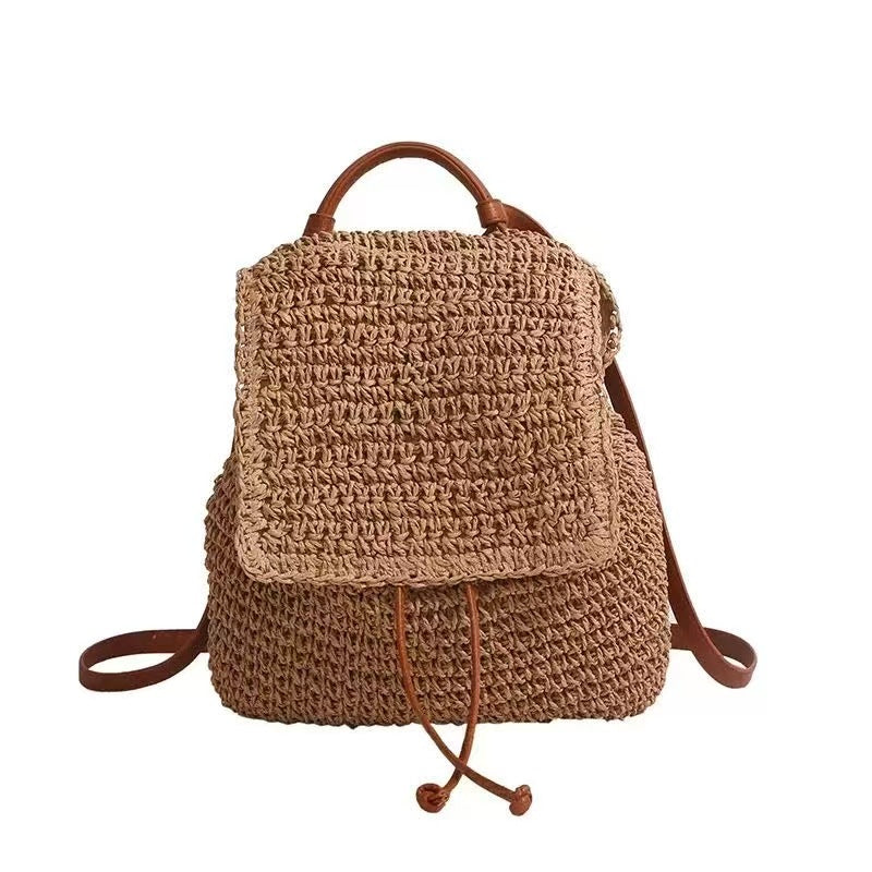 Rucksack mit Handgehäkeltem Design und Robusten Lederträgern Brehn