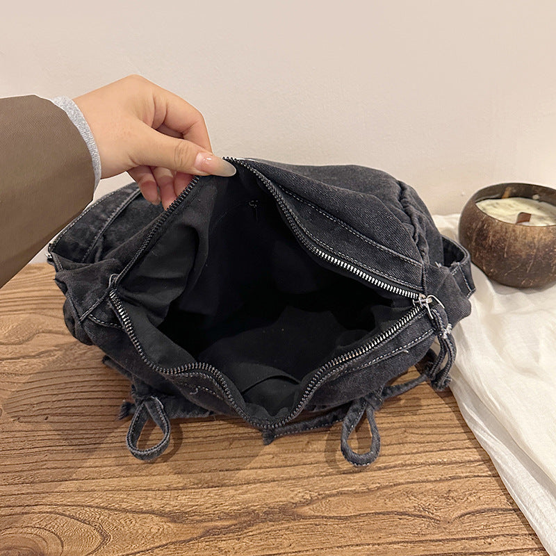 Denim Zugband Hobo Tasche