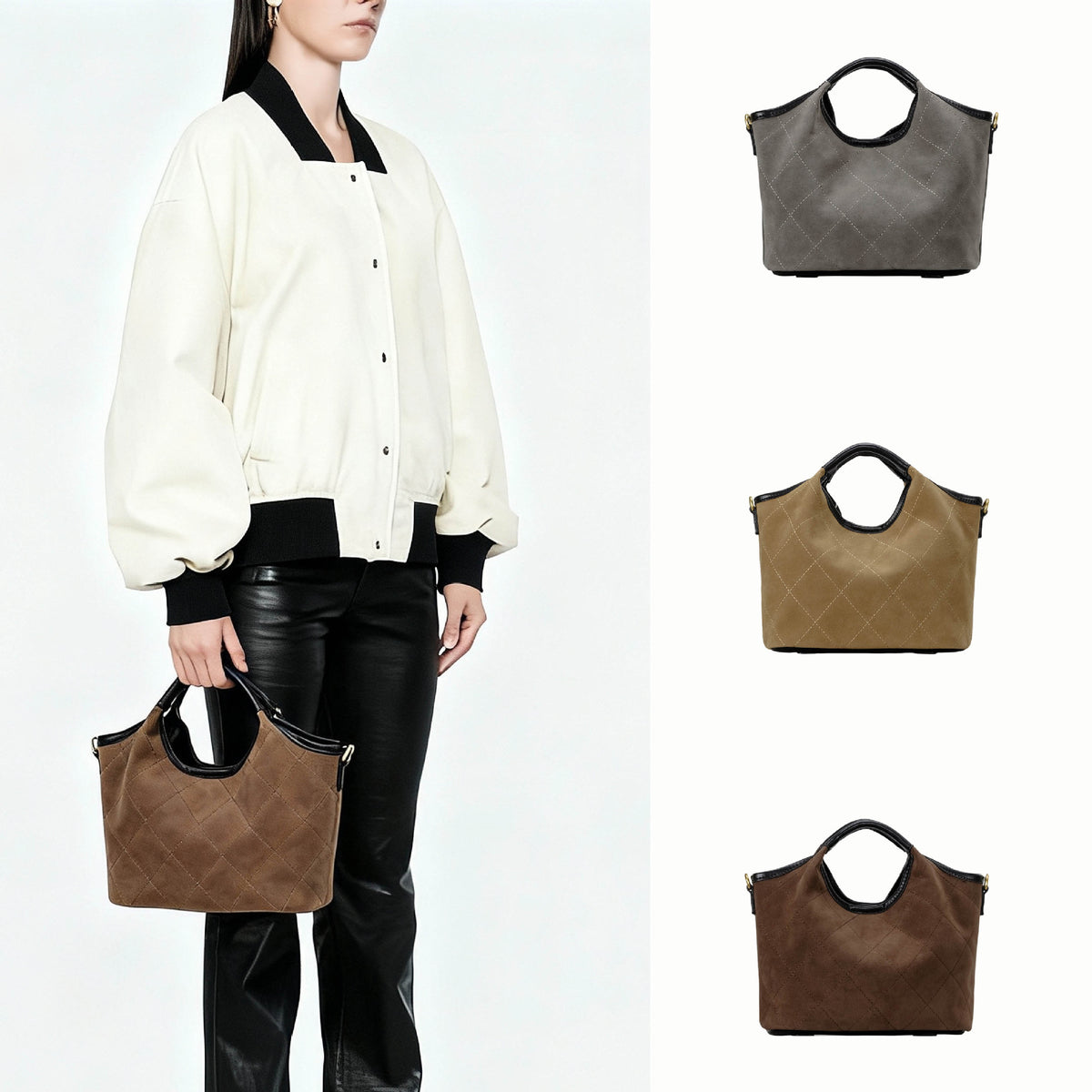 Gepolsterte Wildleder-Handtasche