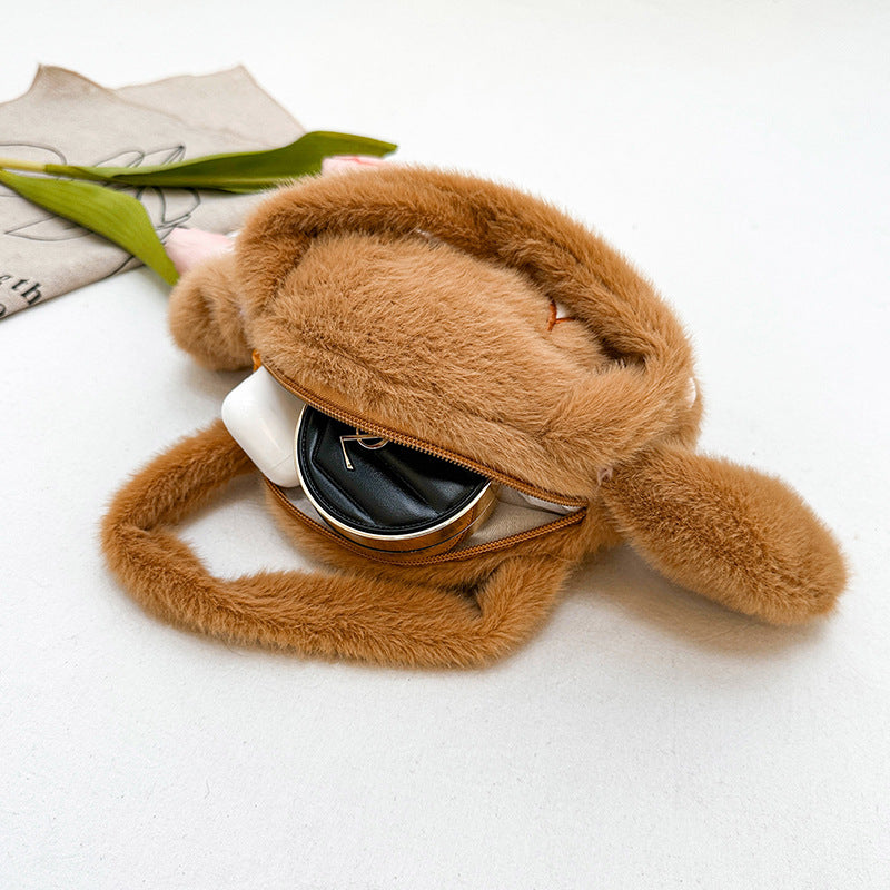 Verspielte Plüschhandtasche mit Ohren und Charakterdesign Brehn