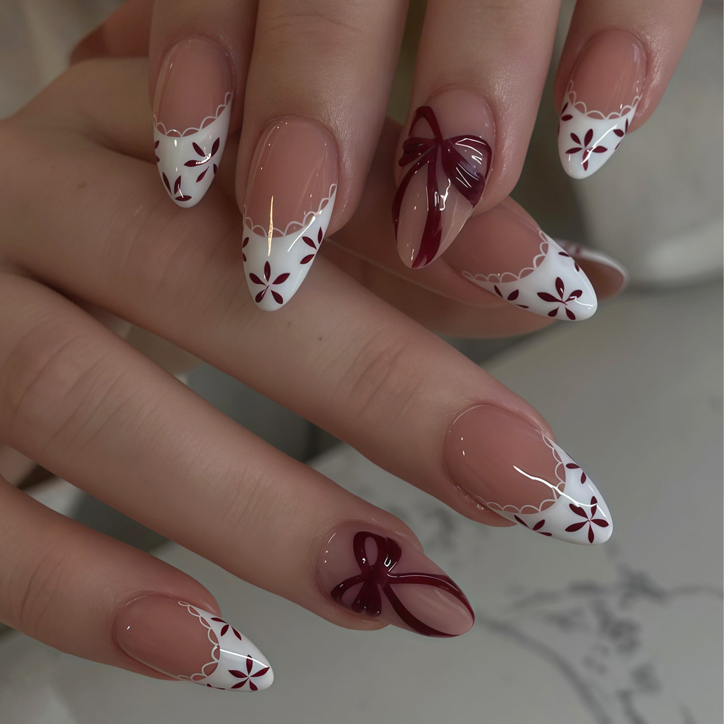 Elegante florale Akzent Press-On Nail Art Brehn