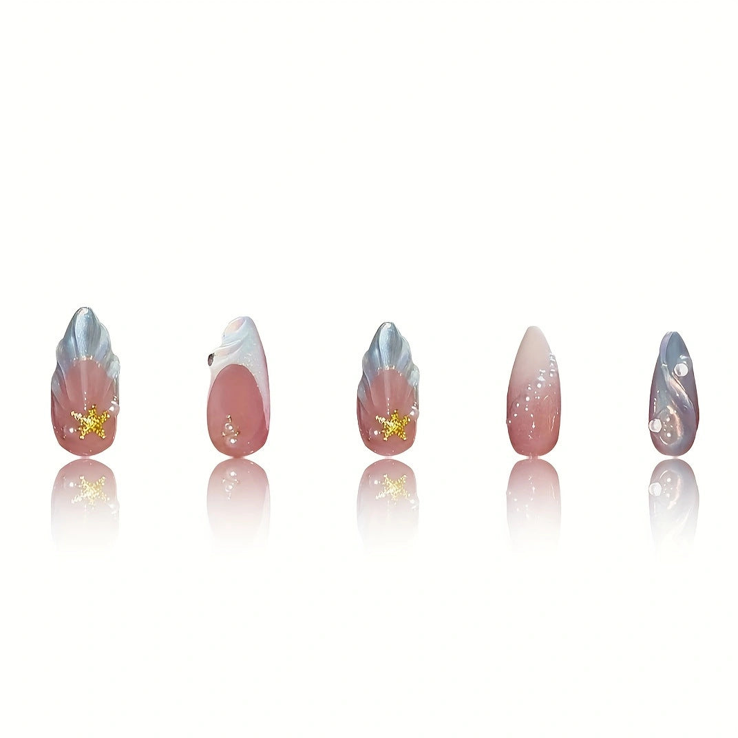 Meerjungfrau-inspirierte Presse-on-Nagelkunst Brehn