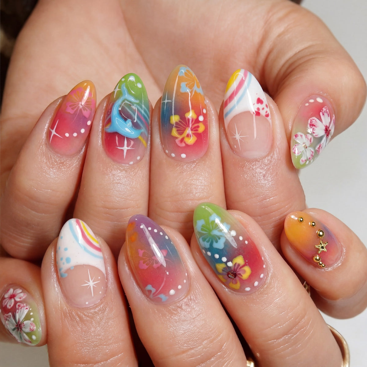 Künstlerisches Floral Press-On Nail Art Set Brehn