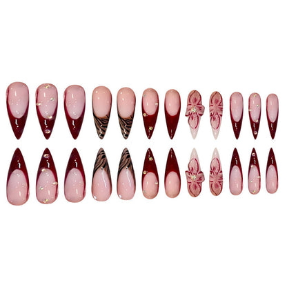 Elegantes Stiletto Press-On Nagelkunst-Set mit floralen und geometrischen Designs Brehn