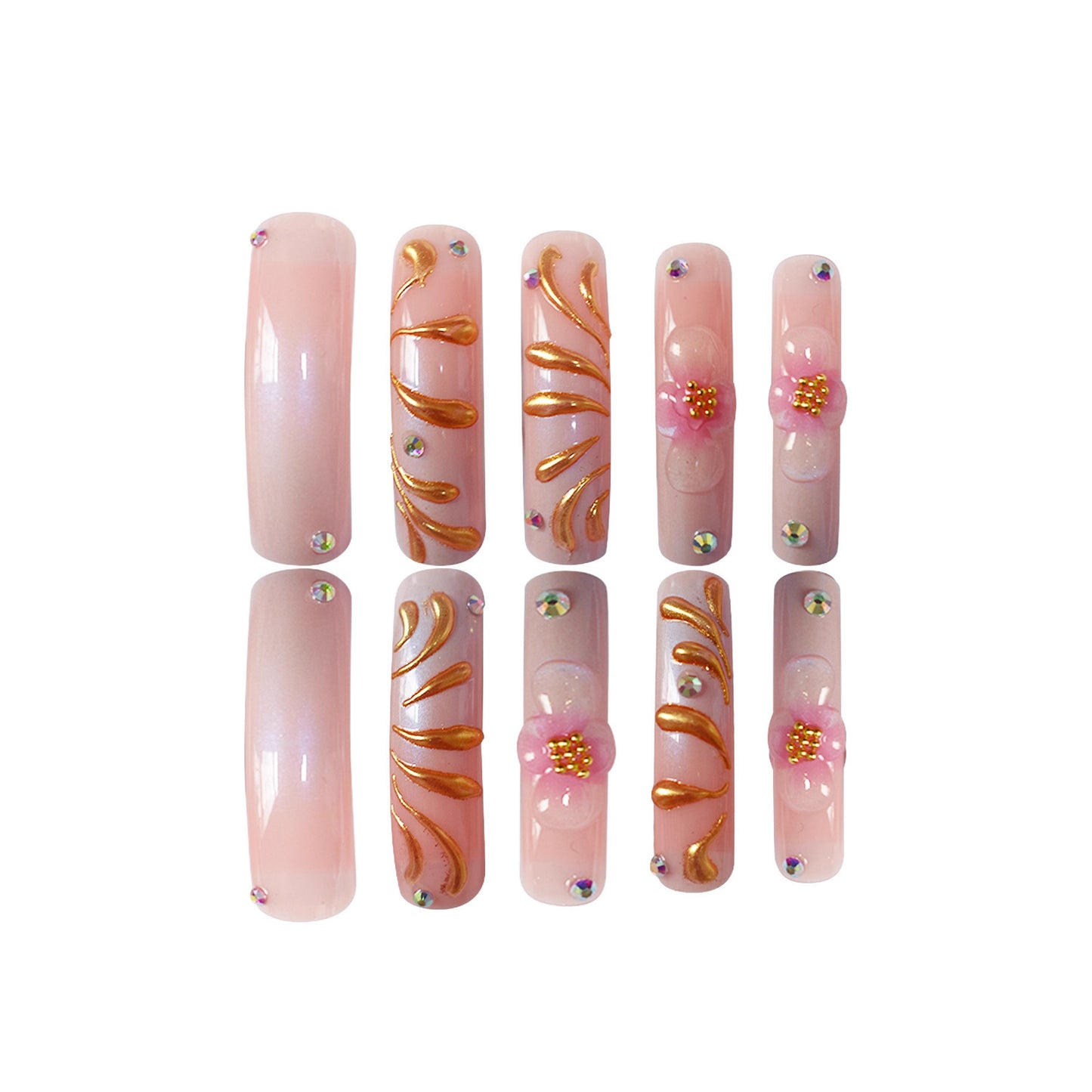 Luxuriöse goldakzentuierte Press-On Nagelkunst Brehn