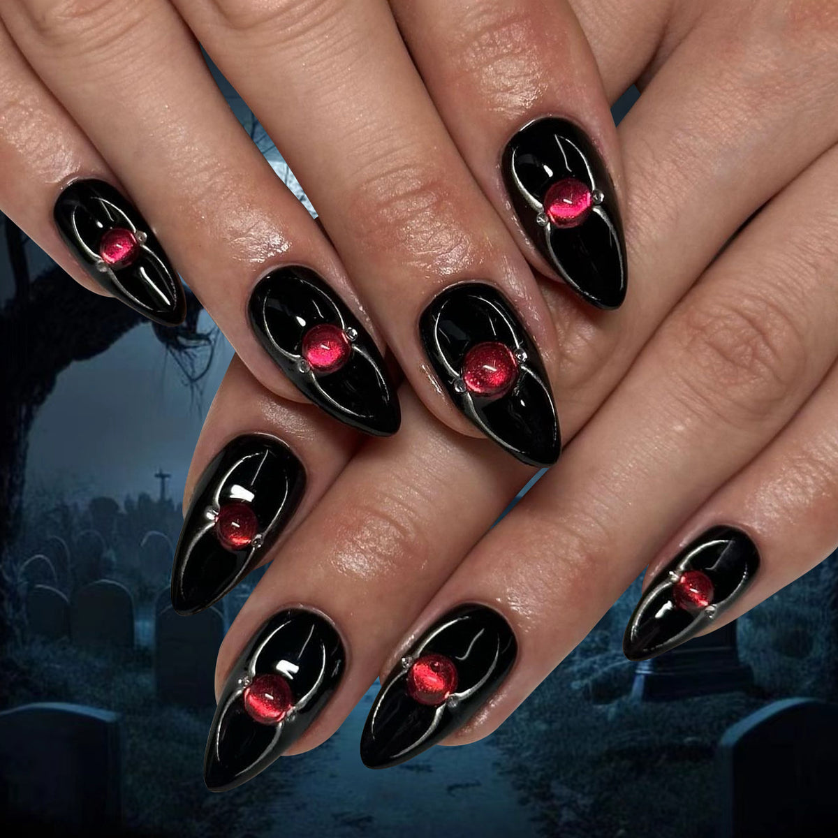 Kunstvolle Nagelverlängerungen mit kreativen Augen-Design Brehn